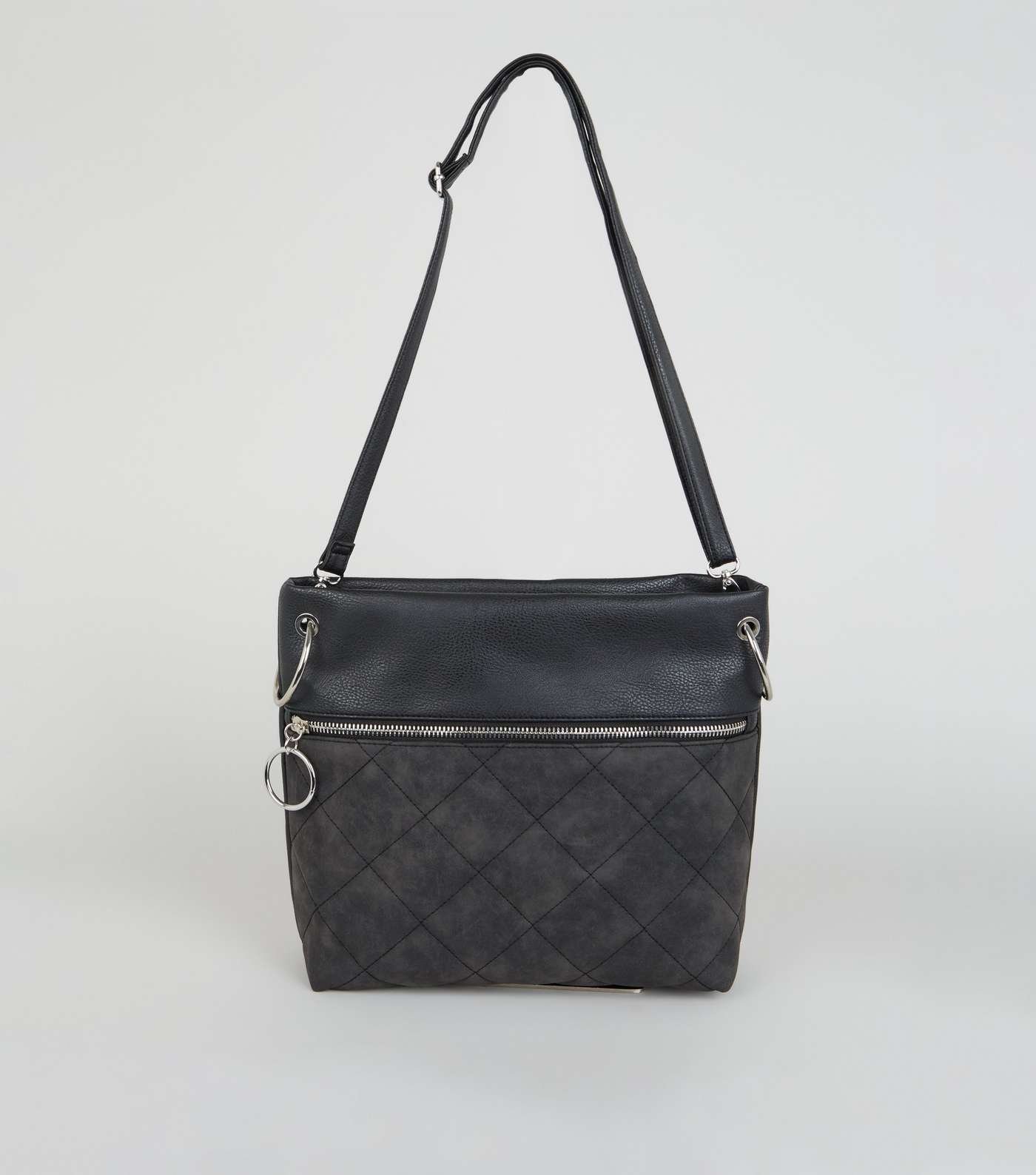 Black Leather-Look Quilted Cross Body Bag Image 3