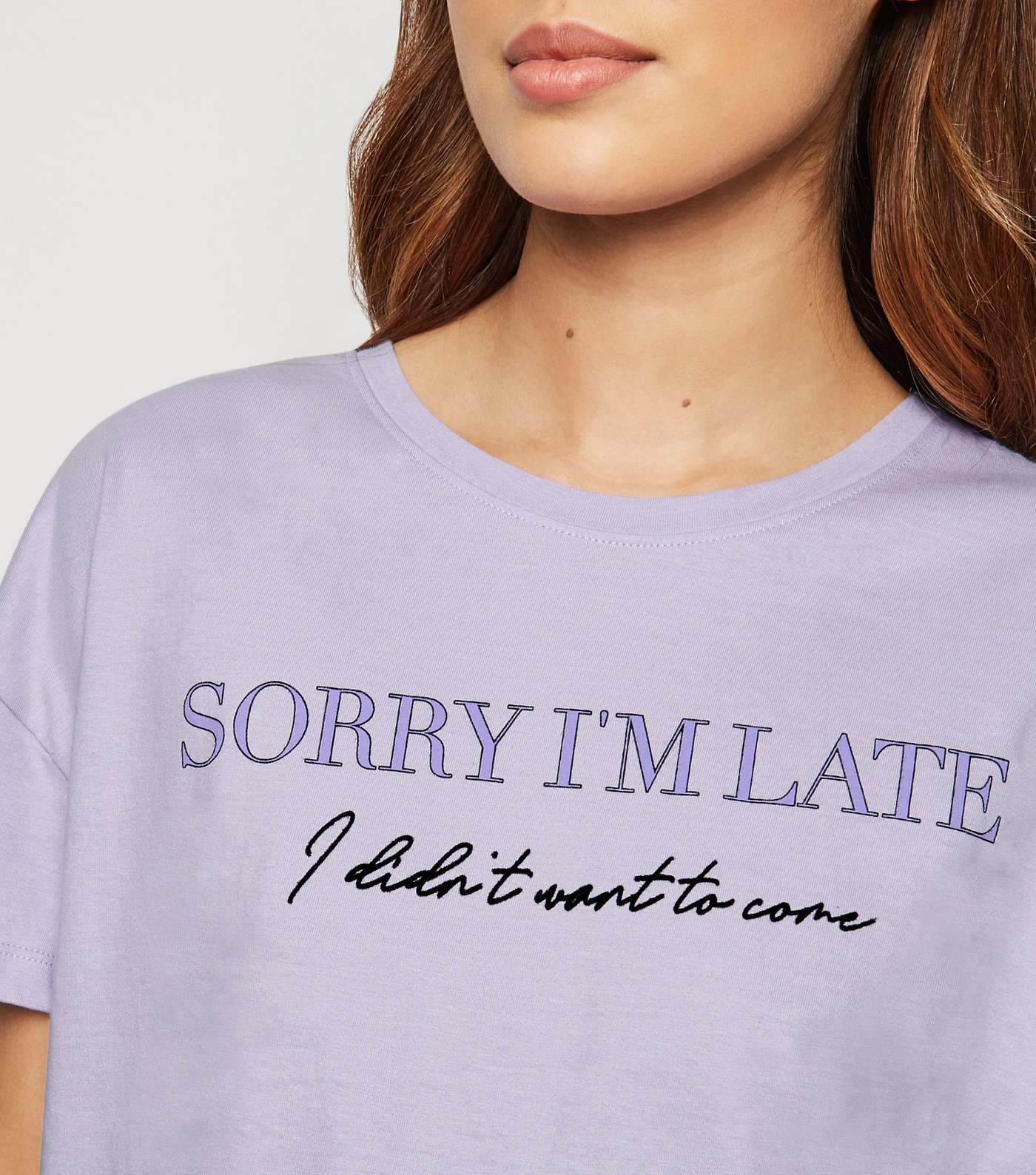 Lilac Sorry I'm Late Slogan Pyjama Set Image 5
