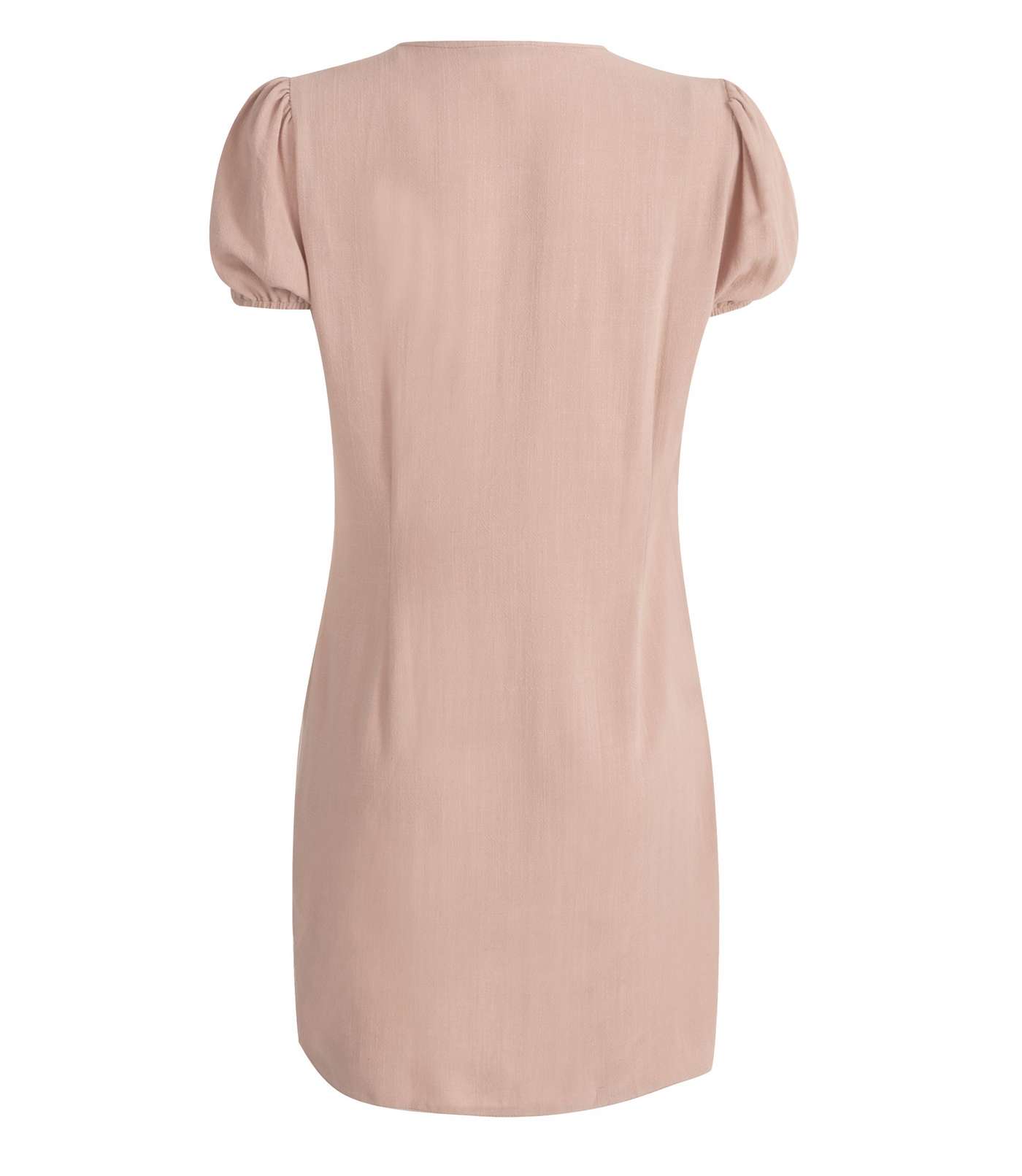 Pale Pink Linen Look Button Up Tea Dress Image 2