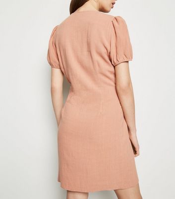 Damen Bekleidung Kleid im Leinen-Look mit Knopfleiste in Mittelrosa