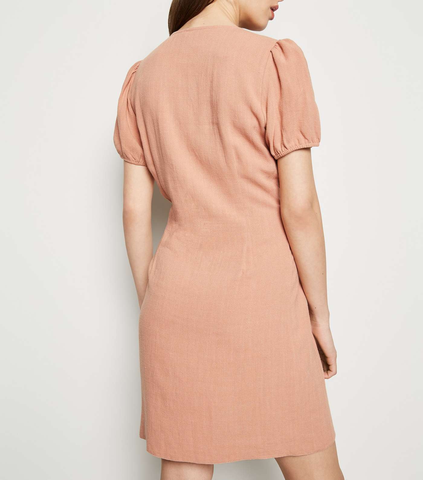 Mid Pink Linen-Look Button Up Tea Dress Image 3