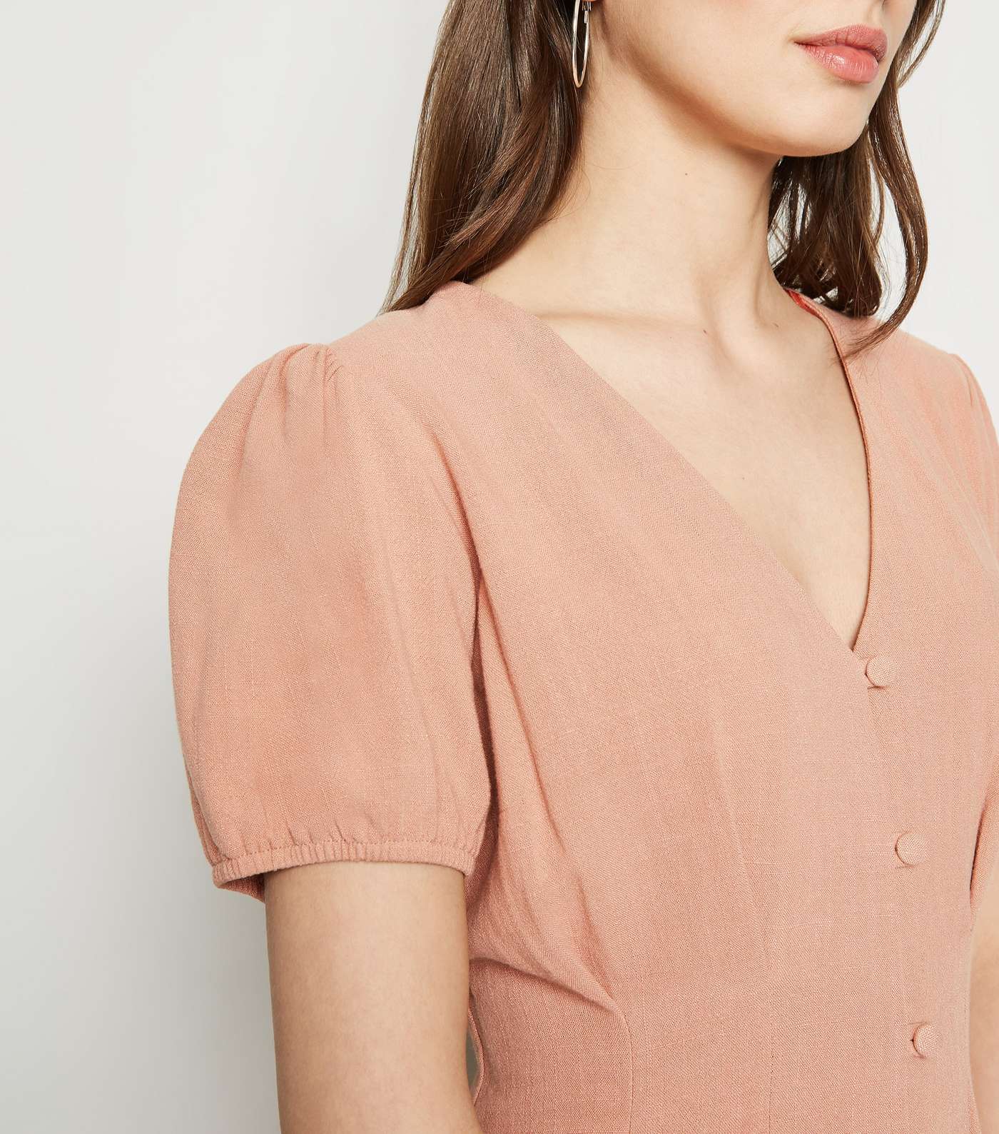 Mid Pink Linen-Look Button Up Tea Dress Image 5