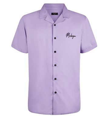 Image of Lilac Michigan Embroidered Slogan Shirt New Look