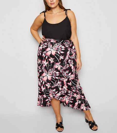 Blue Vanilla Curves – Schwarzer Rock in Wickeloptik mit Blumenmuster