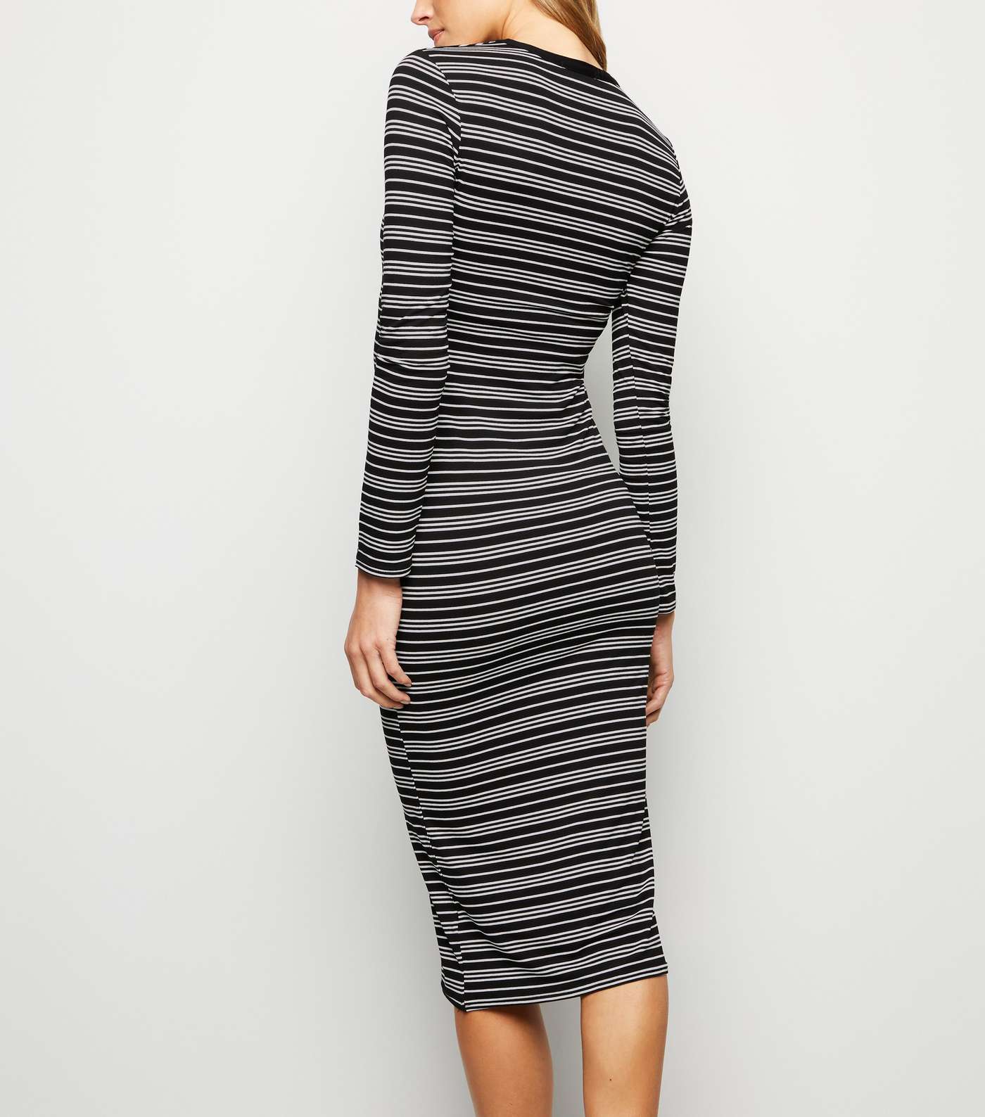 Black Stripe Jersey Bodycon Midi Dress  Image 3