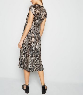 new look leopard print pleated dress