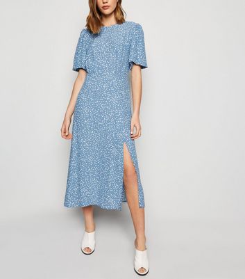 blue spot midi dress