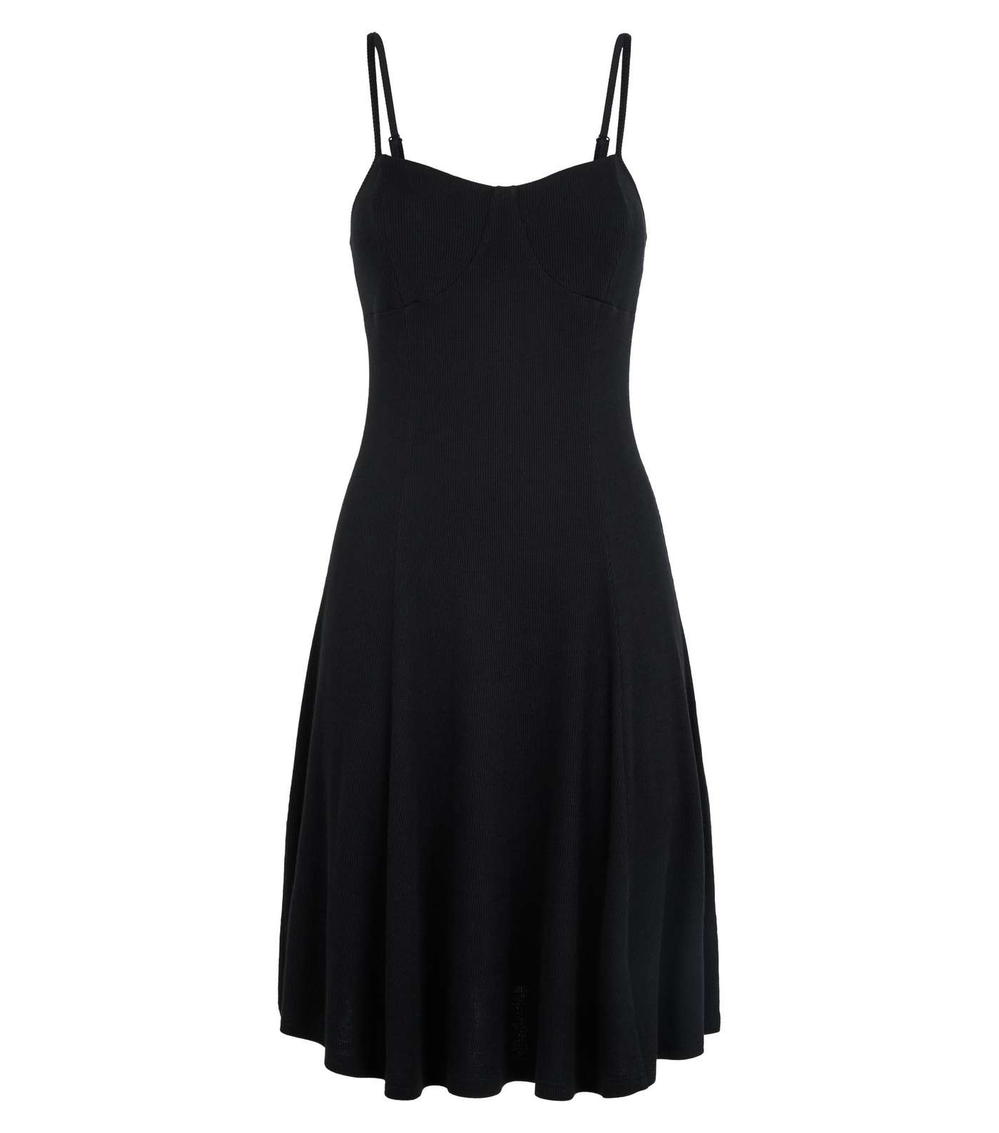 Black Ribbed Strappy Swing Dress Image 4