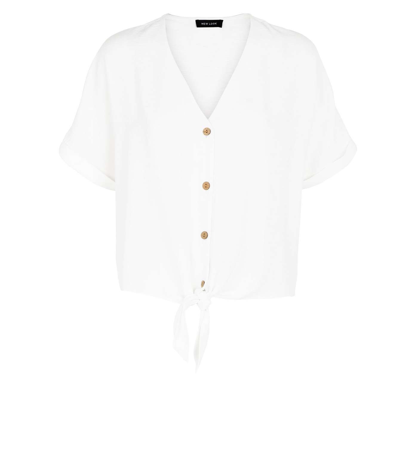 White Tie Front Button Up V Neck Shirt Image 4
