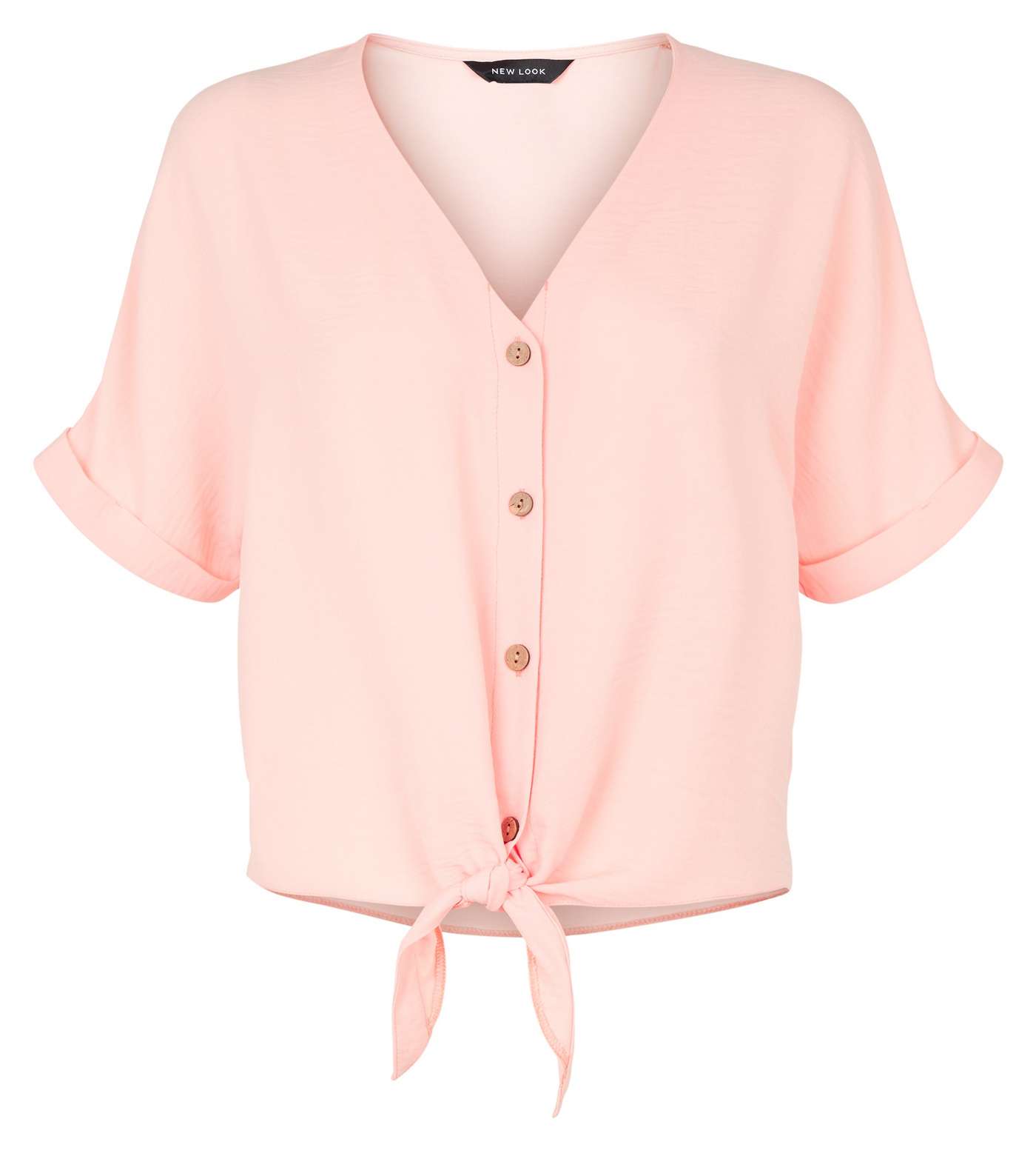 Coral Front Button Up V Neck Shirt Image 4