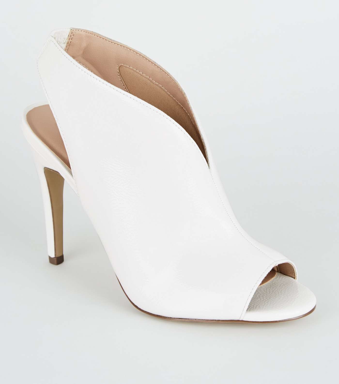 White Crinkle Patent Slingback Heels