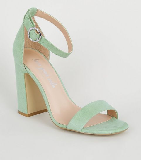 Mint Green Suedette 2 Part Block Heels 
