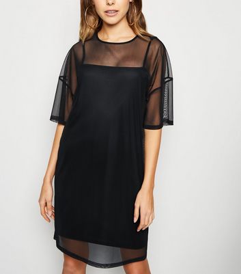 Black Mesh T-Shirt Dress | New Look
