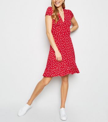 Red Ditsy Floral Jersey Mini Dress 