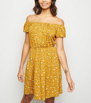 yellow floral bardot dress