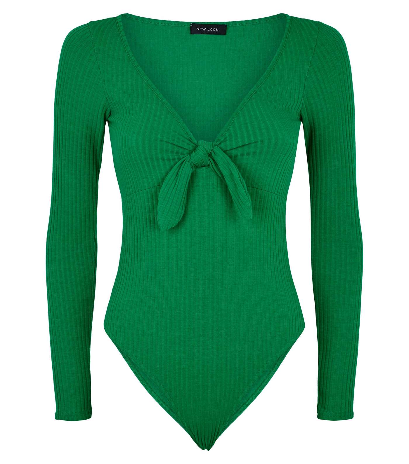Green Ribbed Tie Front Bodysuit Image 4
