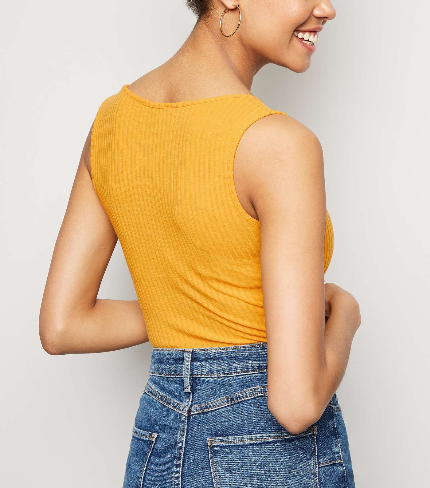 Yellow Ribbed Tie Front Bodysuit Image 3