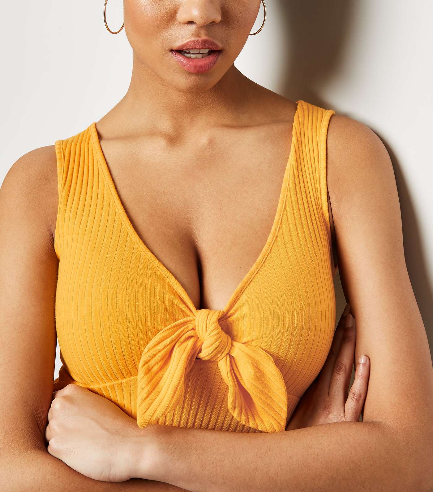 Yellow Ribbed Tie Front Bodysuit Image 5