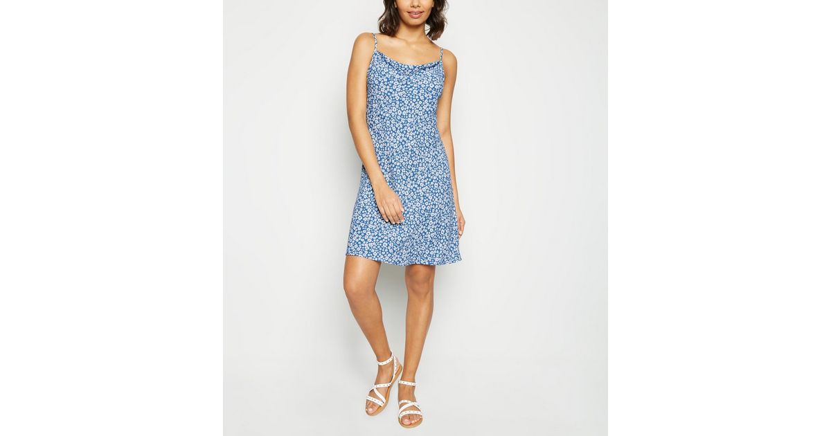 Blue Floral Cowl Neck Slip Dress | New Look