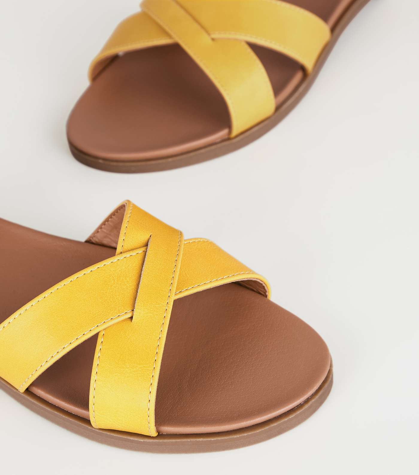 Wide Fit Mustard Leather-Look Cross Strap Sandals Image 4