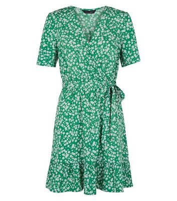 new look green floral wrap dress