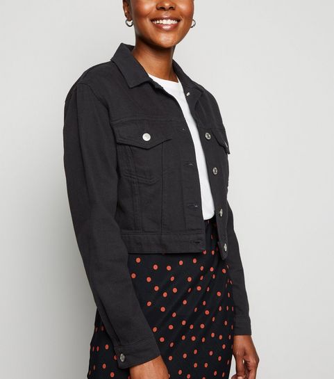 Veste courte en jean noir