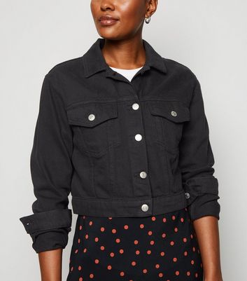 new look black cropped denim jacket