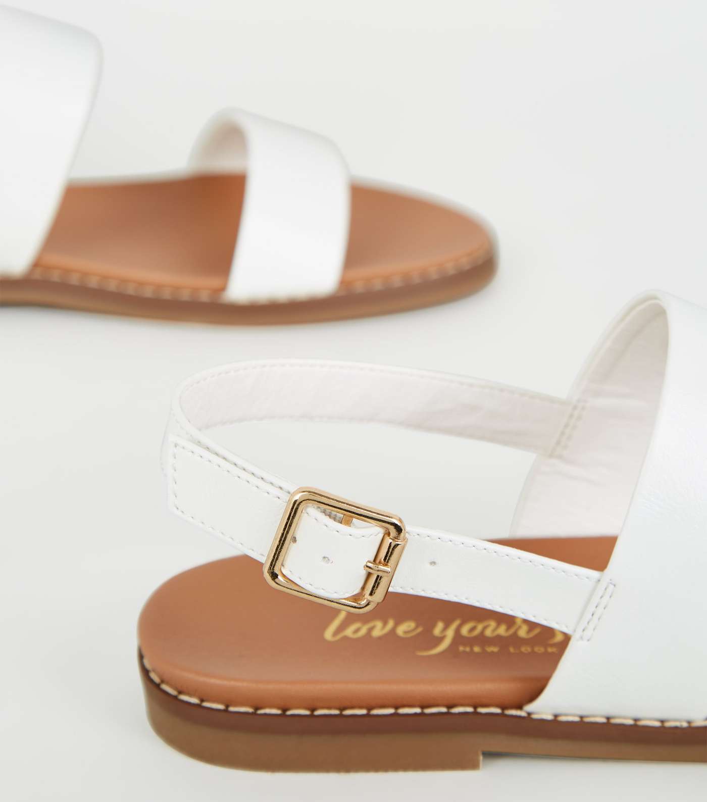 White Leather-Look 2 Strap Footbed Sandals Image 4
