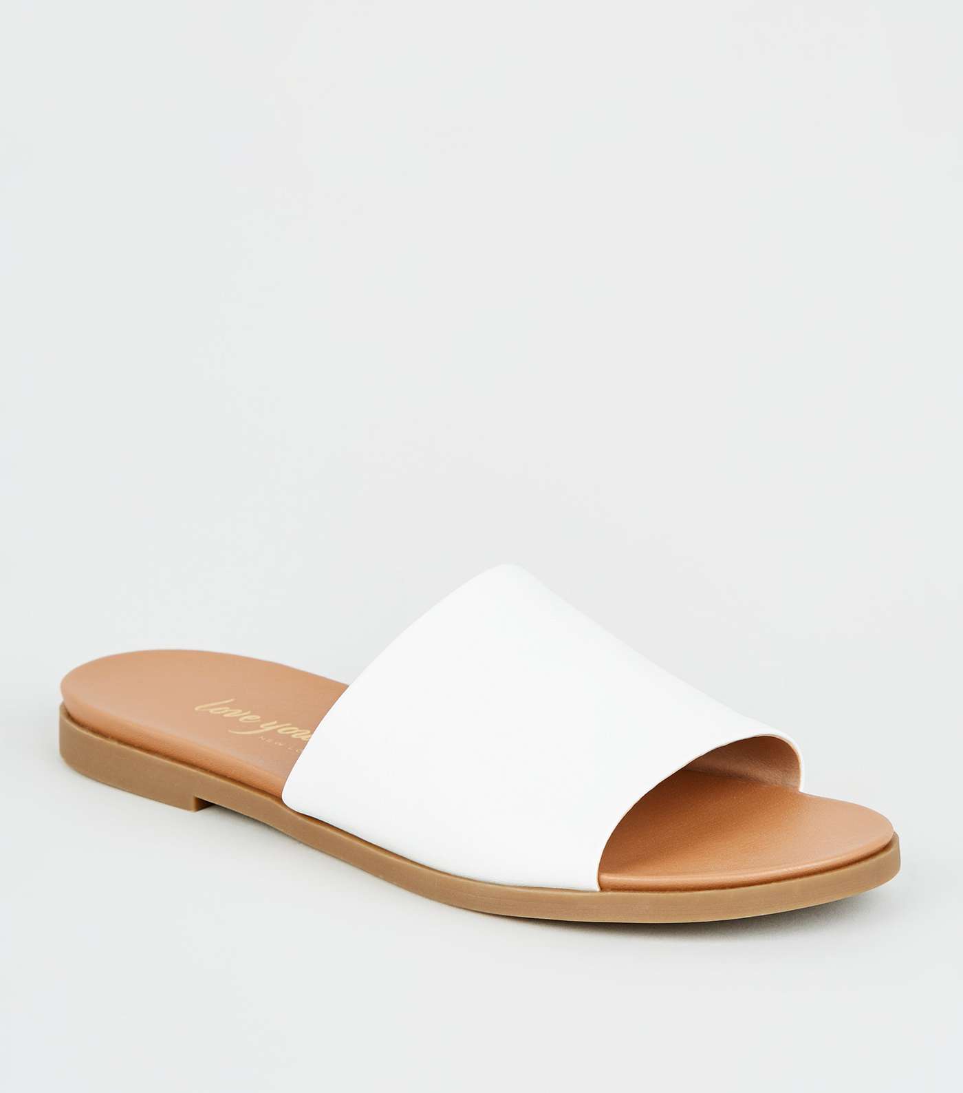 White Leather-Look Strap Footbed Sliders