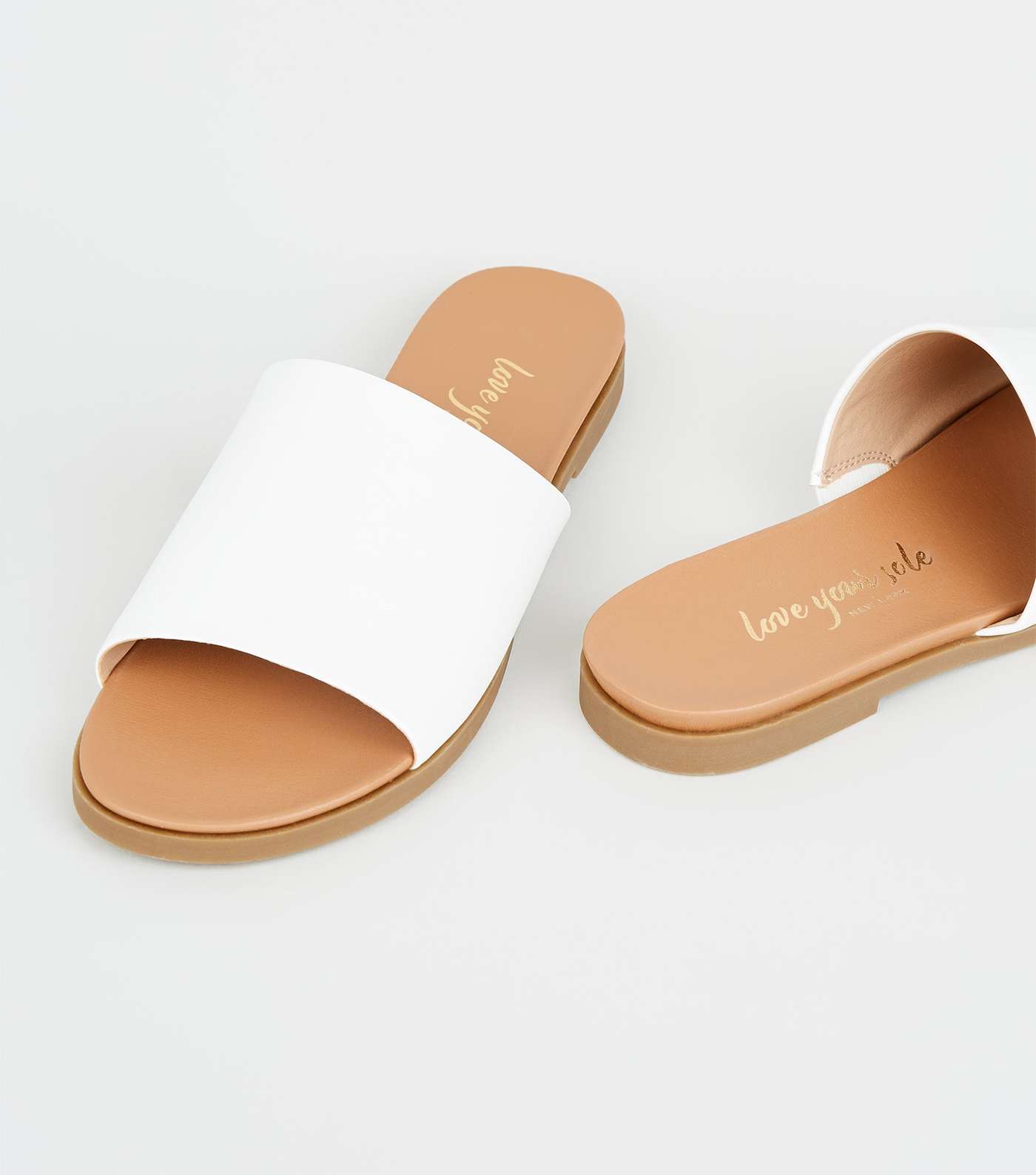 White Leather-Look Strap Footbed Sliders Image 3