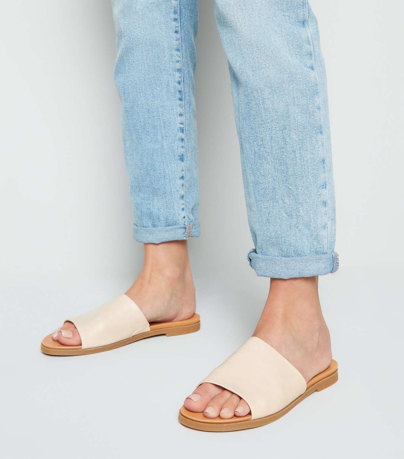 Nude Leather-Look Strap Footbed Sliders Image 2