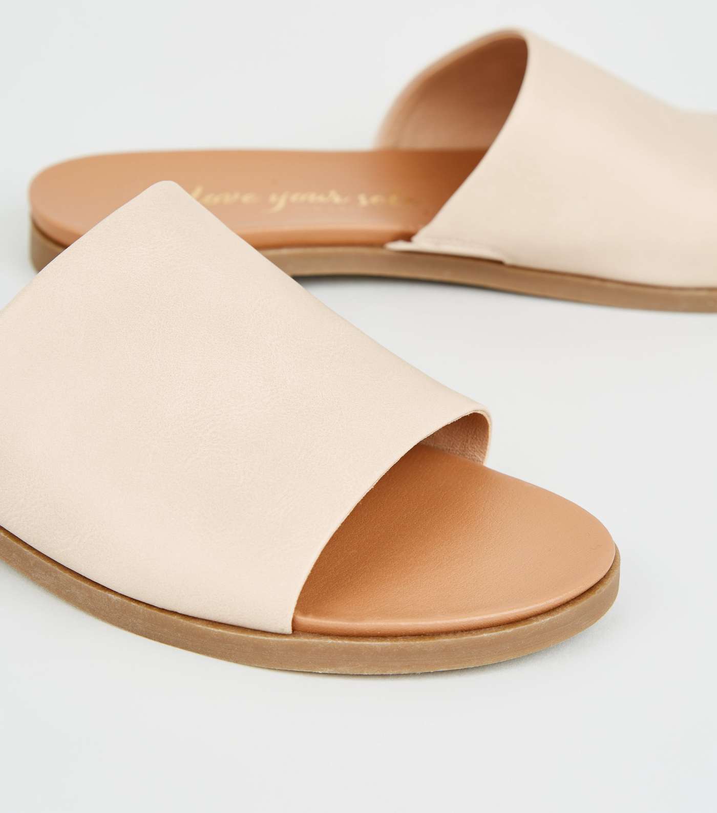 Nude Leather-Look Strap Footbed Sliders Image 4