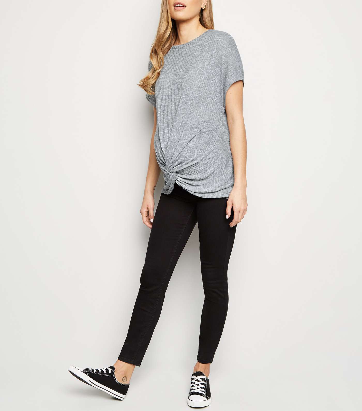 Maternity Grey Fine Knit Twist Front Top Image 2