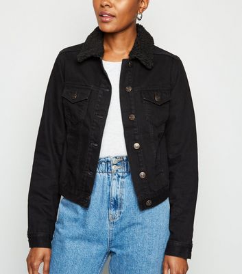 Black Borg Collar Denim Jacket | New Look