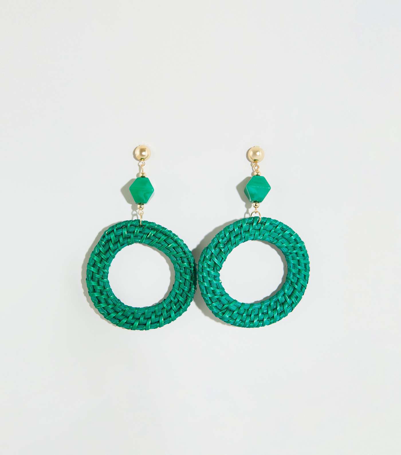 Green Woven Raffia Disc Earrings