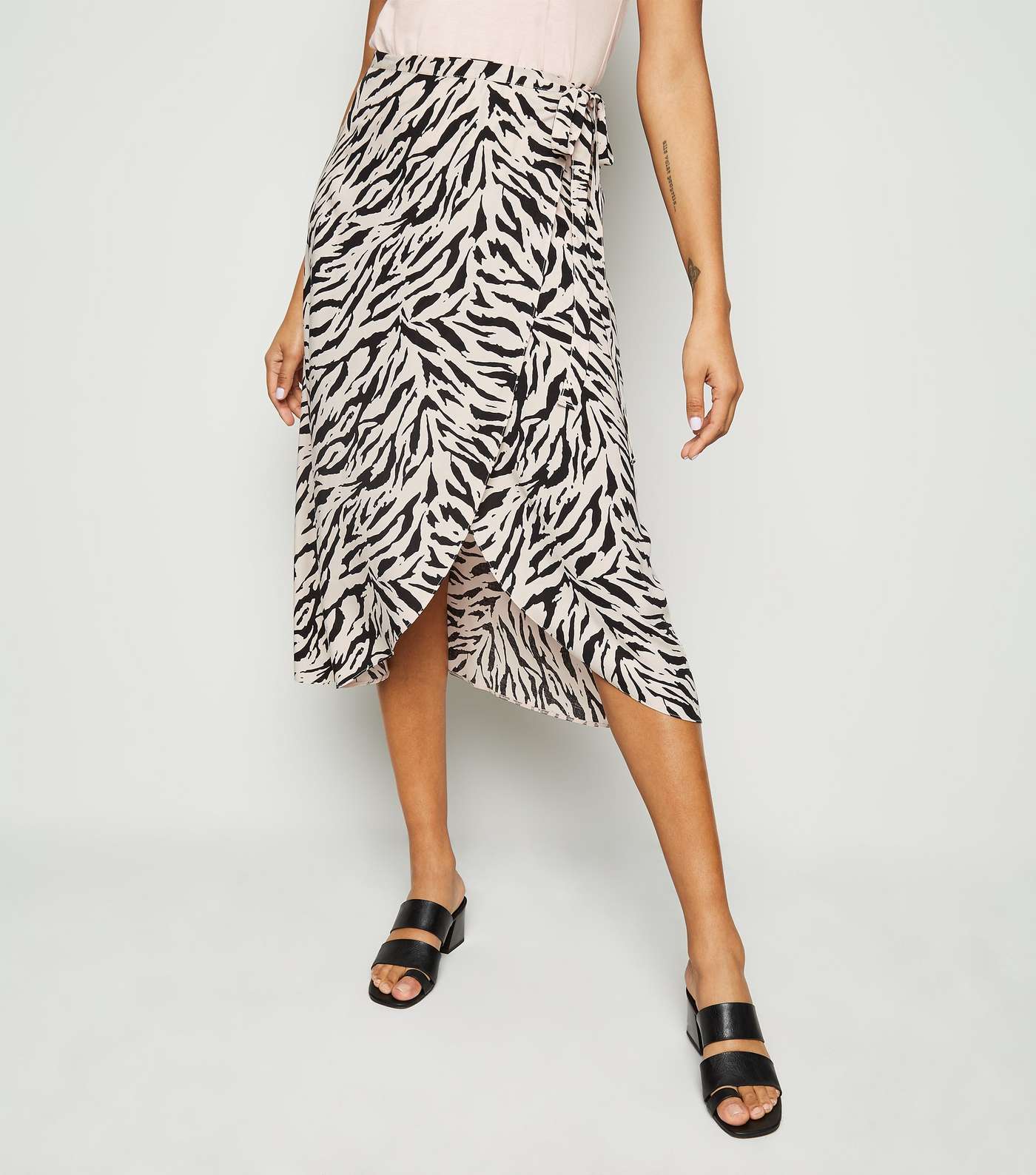 Brown Tiger Print Wrap Midi Skirt Image 2