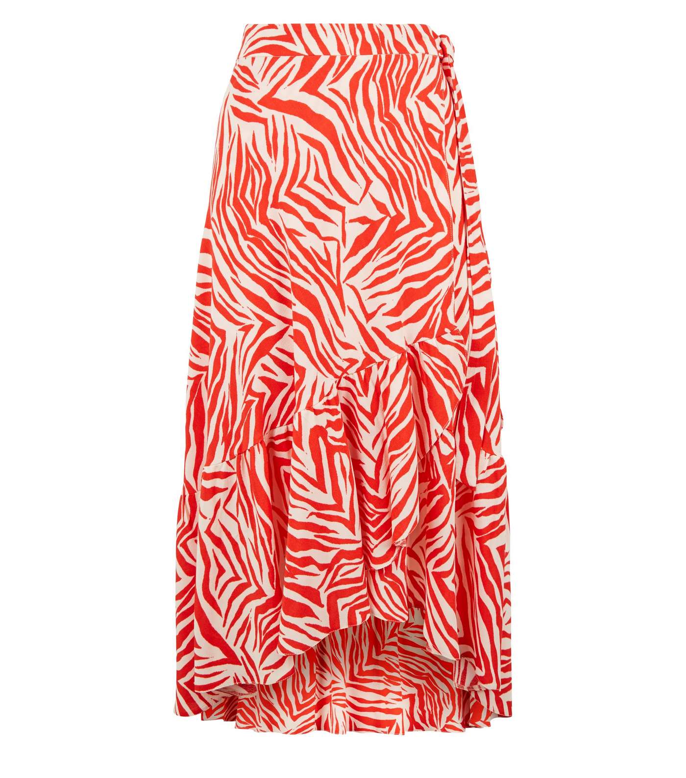 Red Zebra Print Ruffle Midi Skirt Image 4
