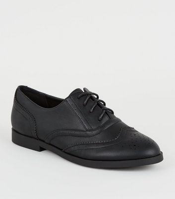 Black Leather-Look Lace Up Brogues 