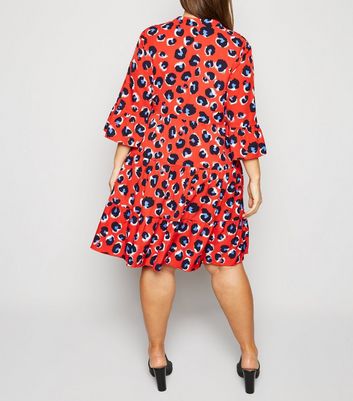 Curves Red Leopard Print Tiered Smock 