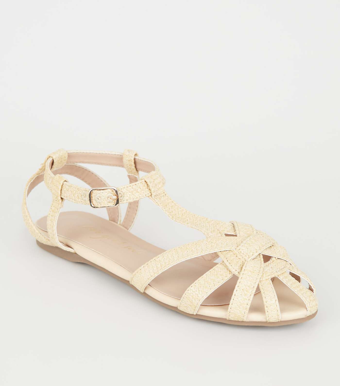 Cream Woven Straw Effect Caged Sandals