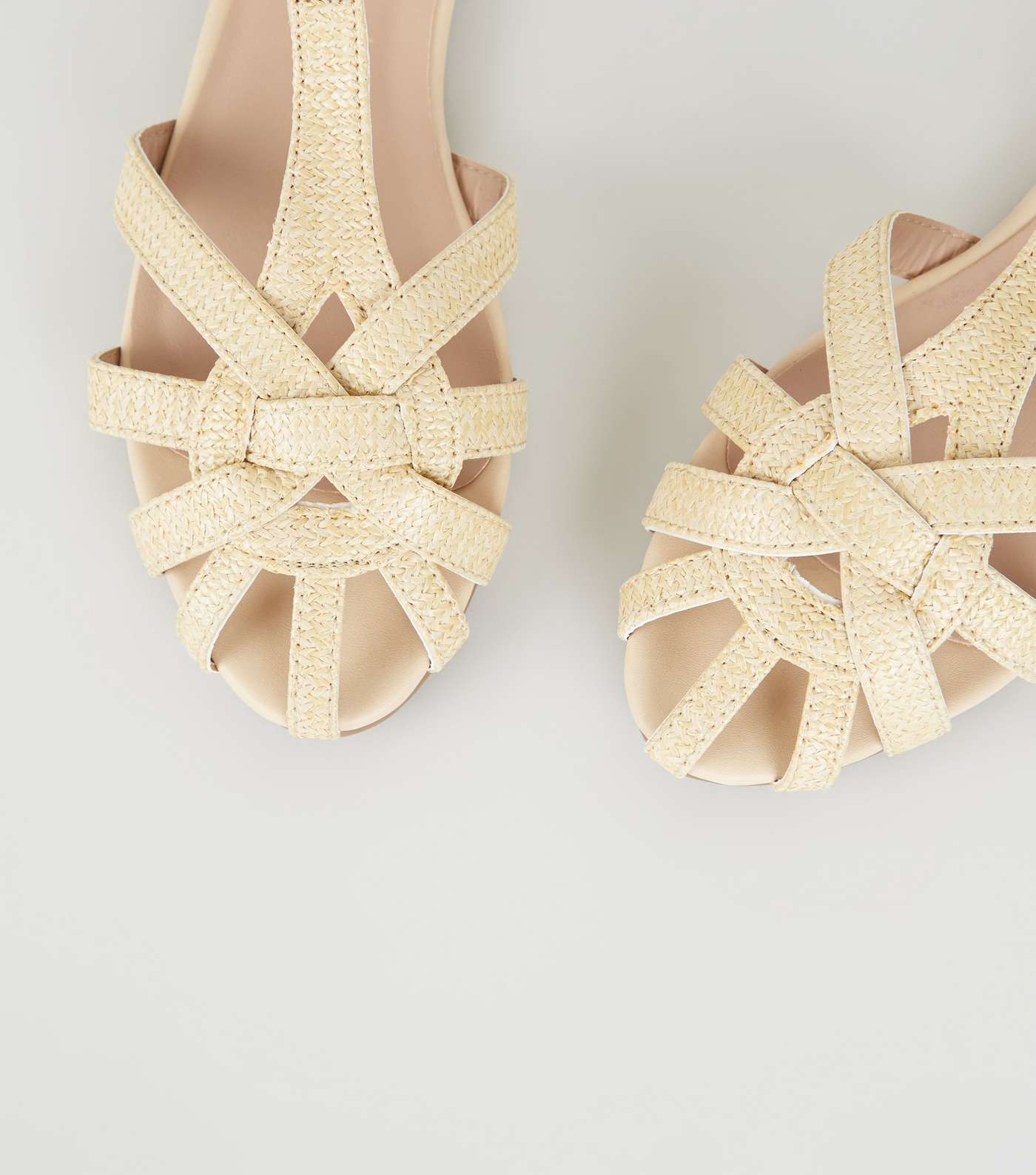 Cream Woven Straw Effect Caged Sandals Image 3