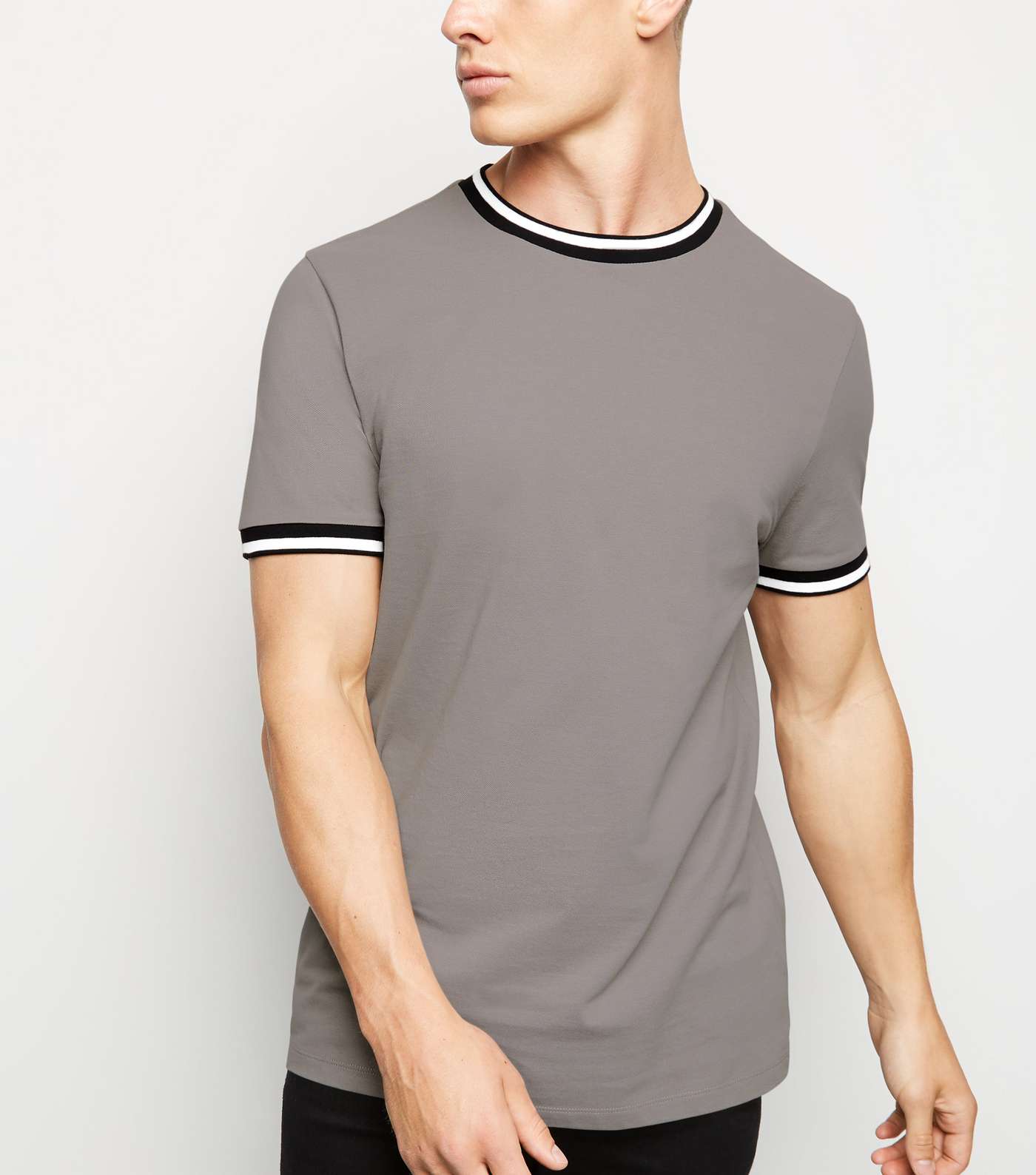 Pale Grey Tipped Pique T-Shirt