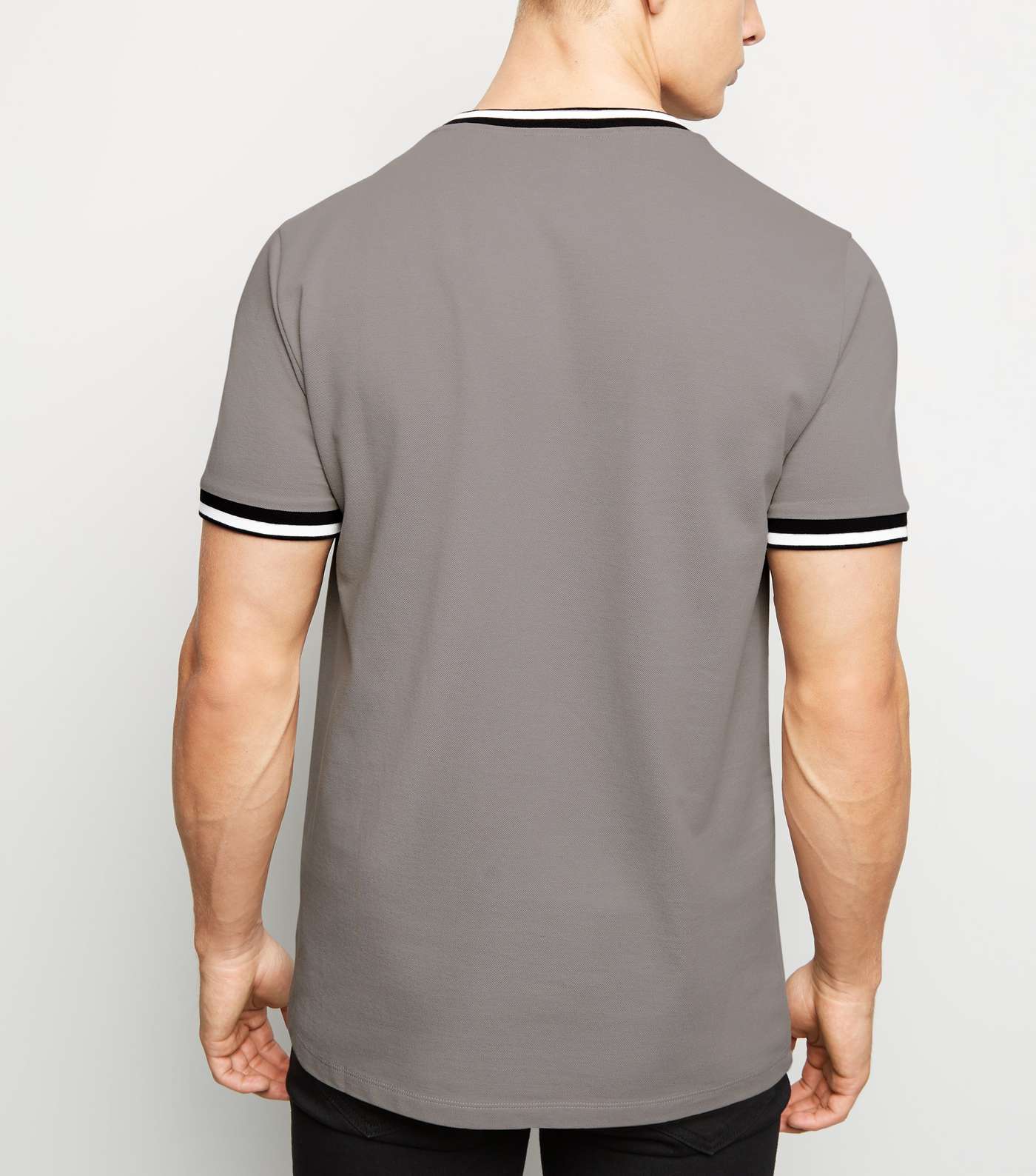 Pale Grey Tipped Pique T-Shirt Image 3