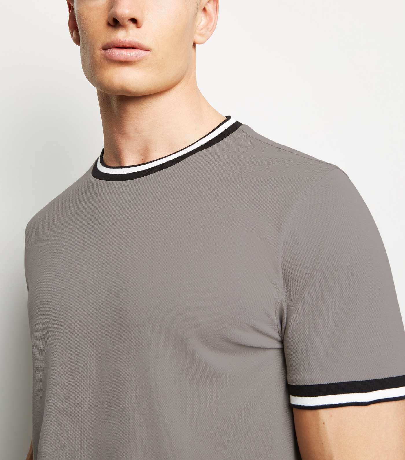 Pale Grey Tipped Pique T-Shirt Image 5