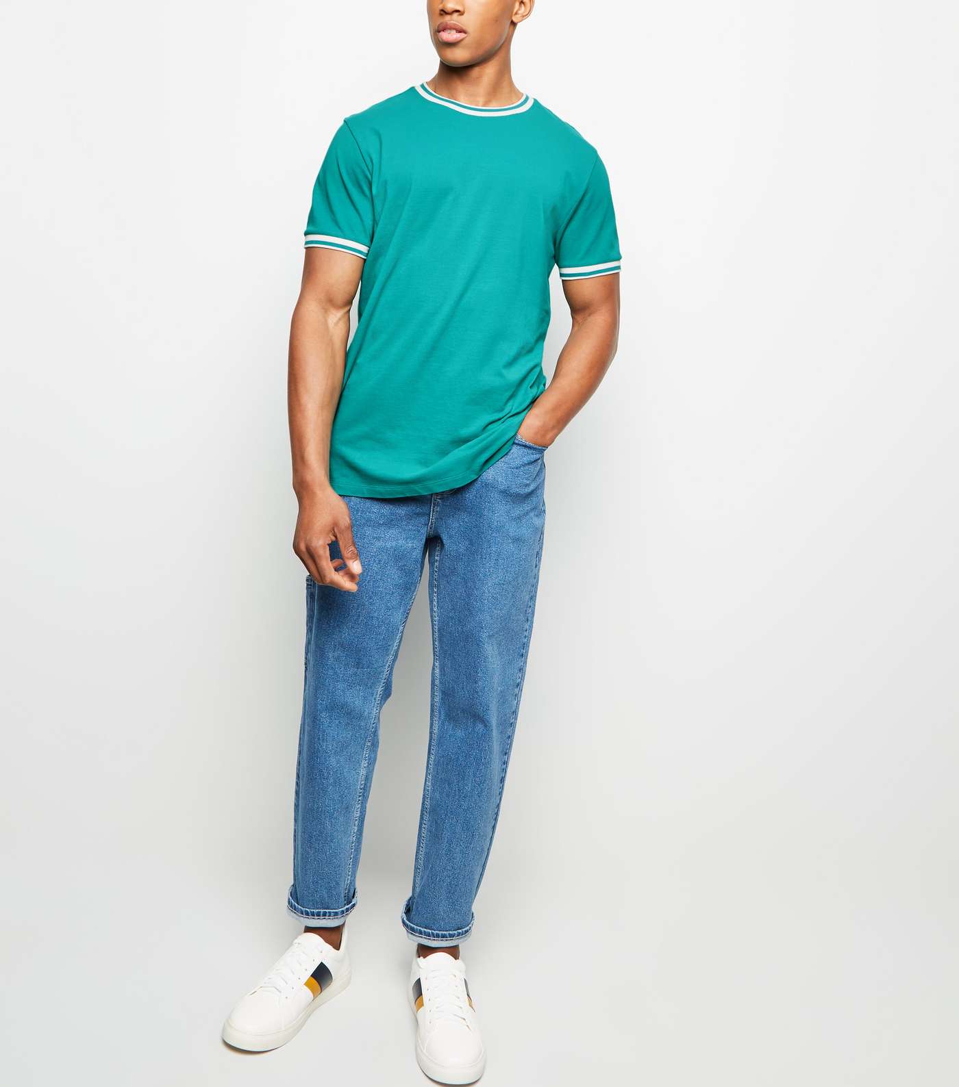 Teal Tipped Pique T-Shirt Image 2