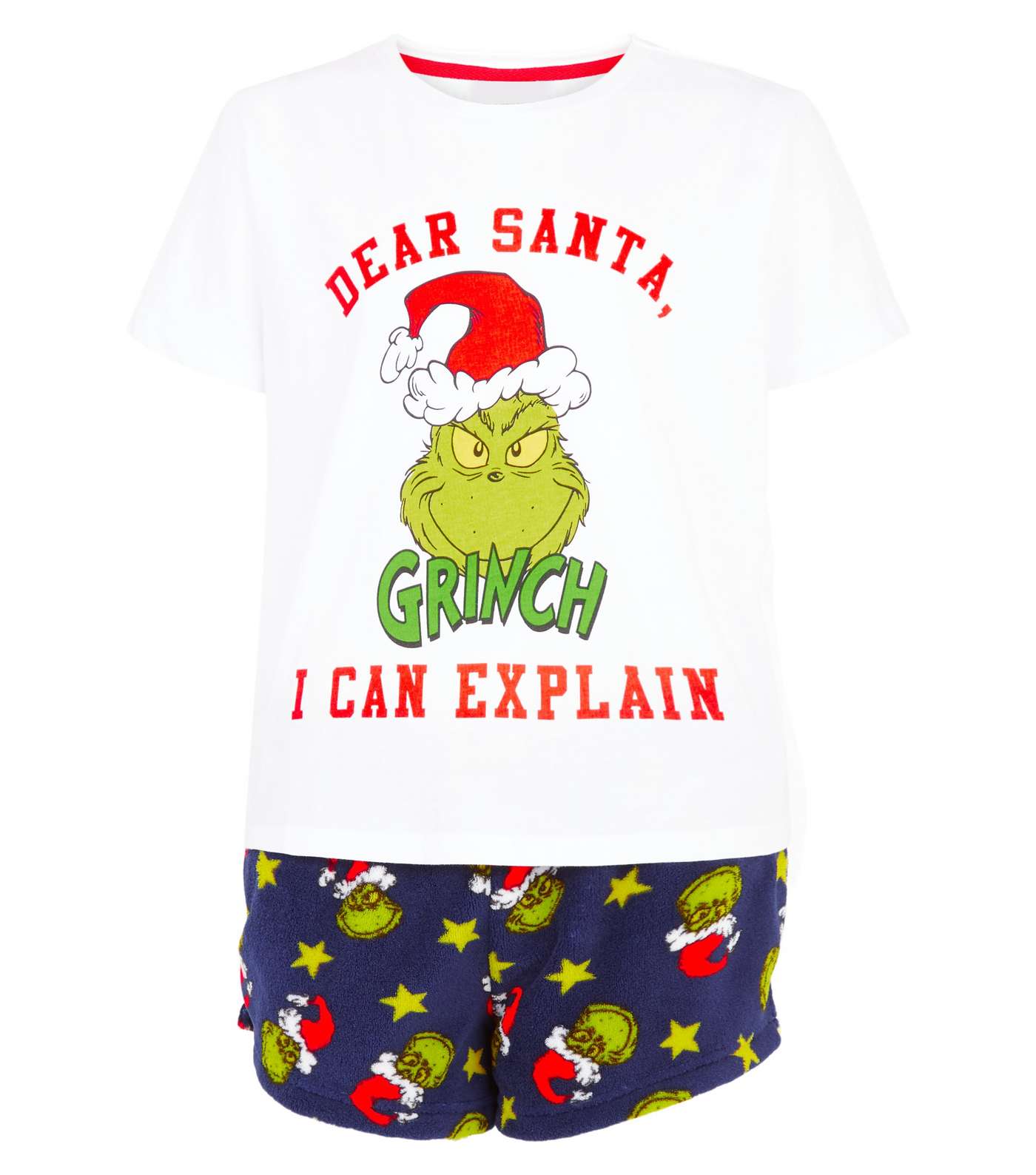 Girls White Fluffy Grinch Slogan Christmas Pyjama Set Image 4