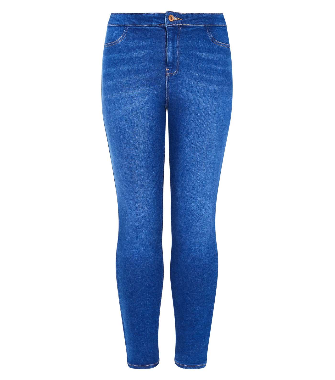 Curves Bright Blue High Waist Skinny Jeans Image 4