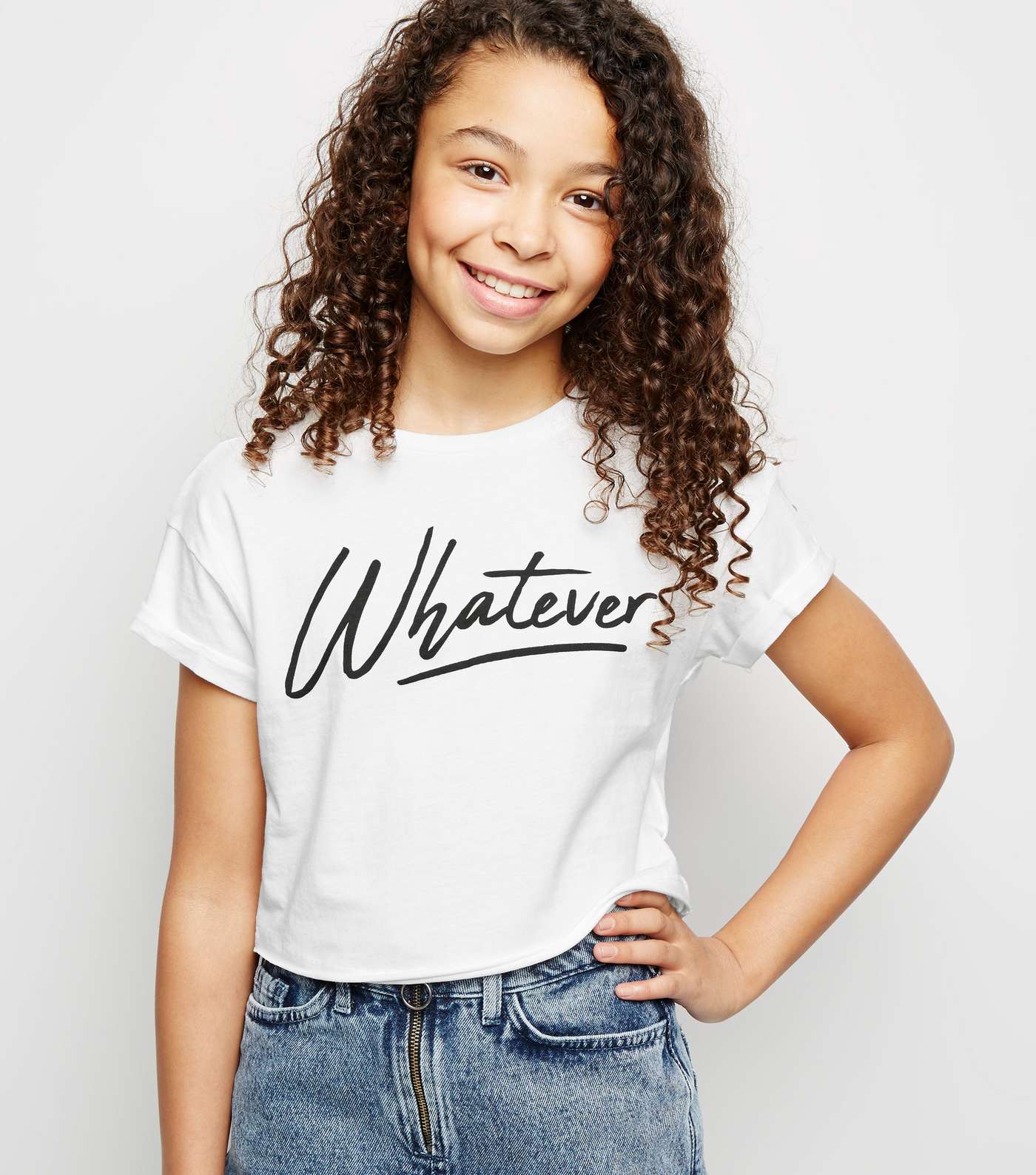 Girls White Whatever Slogan T-Shirt
