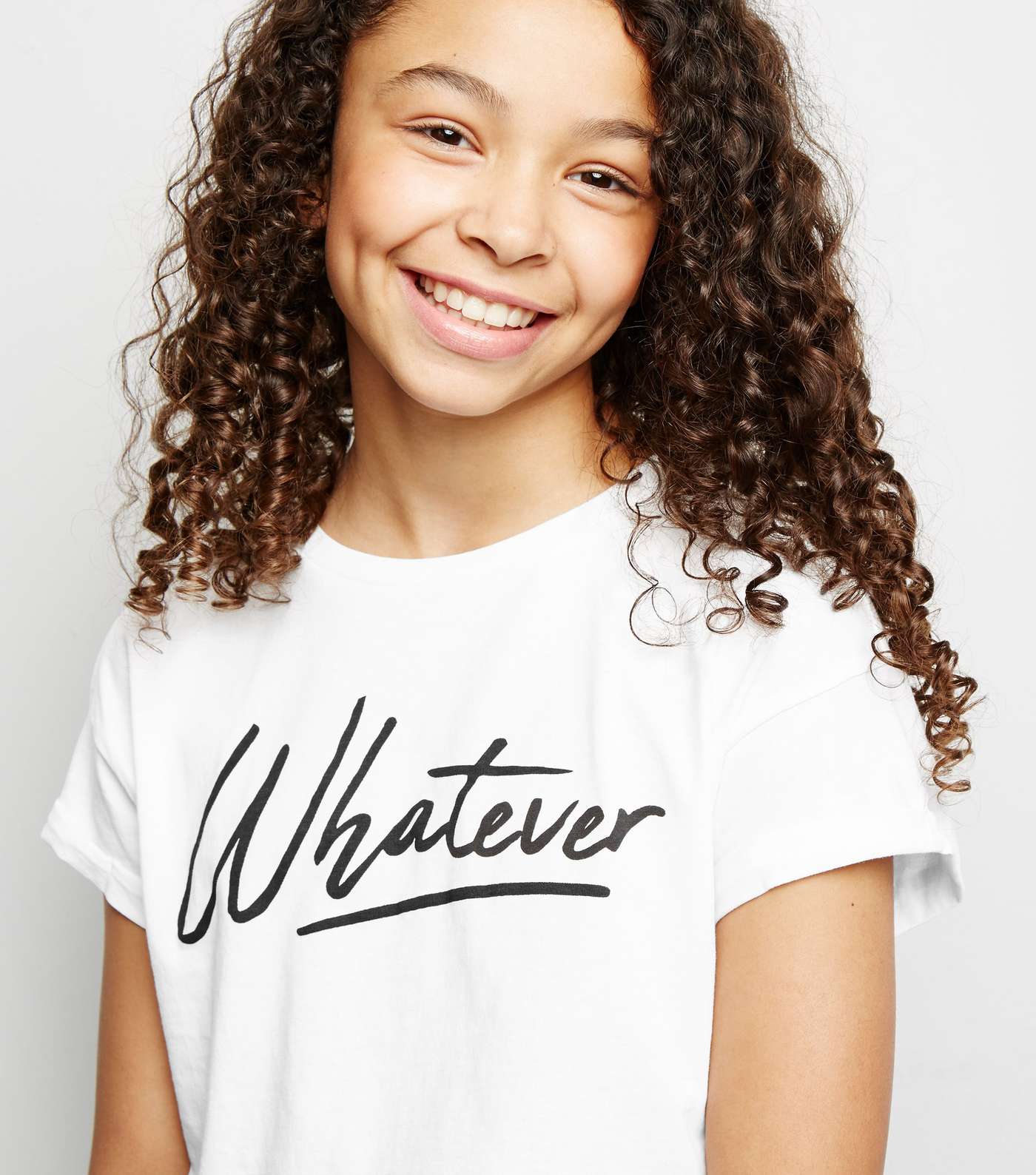 Girls White Whatever Slogan T-Shirt Image 5