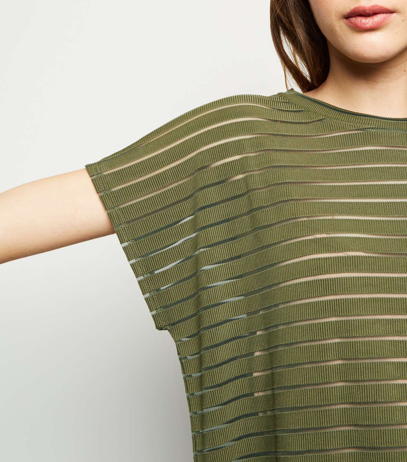 Khaki Stripe Mesh Oversized T-Shirt Image 5
